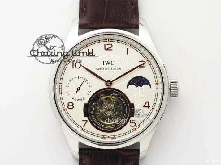 MIROTIME 0104 Unique Portuguese 40mm Chrono SS Map Dial on Black Leather Strap A 7393